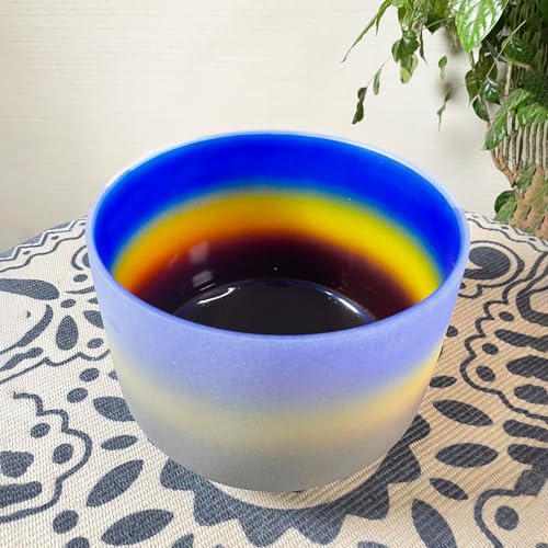 KVKA 8 Inch A Note Third Eye Chakra Rianbow Color Frosted Quartz Crystal Singing Bowl with Carrying Case for Yoga Sound Musical Instrument - color: A Rainbow