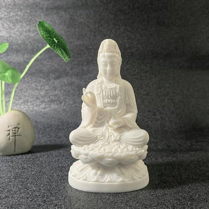 Ivory Fruit Guan Yin Statue,Kwan Yin Sculpture for Home Office Car Feng Shui Décor and Thoughtful Zen Ornamnt Gifting