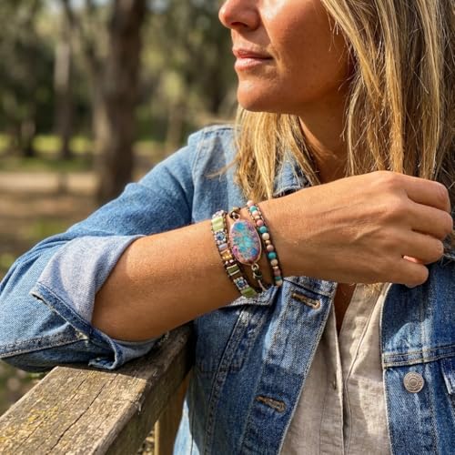 YGLINE Boho Handmade Natural Stone Wrap Bracelets Jasper Crystal Beads Bracelet Jewelry