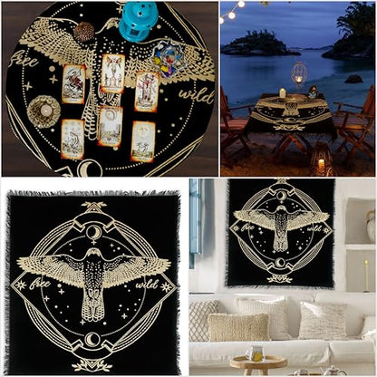 Indian Consigners Altar Cloth Golden Lucky Free Wild Owl Witchcraft Alter Tarot Spread Top Cloth Wicca Square Spiritual 18 by 18 Sacred(Golden Owl) - color: Golden Owl