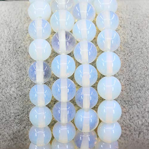 Keleny Gem Semi Precious Gemstones 8mm Natural Quartzite Stone Round Beads Crystal Stretch Bracelet 7 Inch Unisex - color: Synthetic White Opalite Glass
