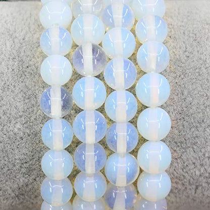 Keleny Gem Semi Precious Gemstones 8mm Natural Quartzite Stone Round Beads Crystal Stretch Bracelet 7 Inch Unisex - color: Synthetic White Opalite Glass