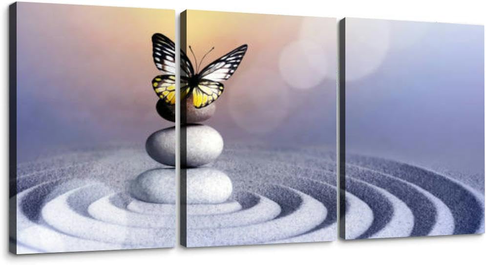 Japanese zen garden meditation stone concentration and relaxation sand 3 Piece Canvas Wall Art for Living Room Bedroom Office Framed Prints Pictures Painting Wall Decor Artwork for Walls Set of 3