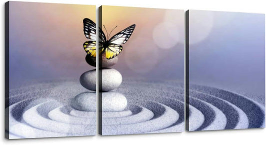 Japanese zen garden meditation stone concentration and relaxation sand 3 Piece Canvas Wall Art for Living Room Bedroom Office Framed Prints Pictures Painting Wall Decor Artwork for Walls Set of 3