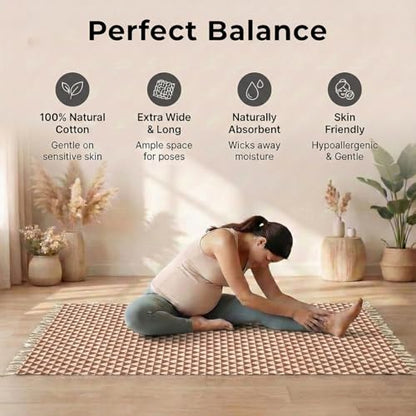 VINYASA Handwoven Cotton Yoga Rug Mat – Naturally Dyed | Absorbent, Washable Yoga Mat/Fitness Rug, Hatha, Pilates & Meditation - Non-Slip Grip | Extra Long & Wide | Trikon Series - color: Cutch