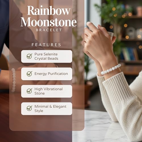 The Alchemist's Arcanum Adjustable Beaded Wrist Accessory for Men and Women, Stretch Fit Stone Bead Jewelry for Daily Wear and Gifting - color: Rainbow Moonstone