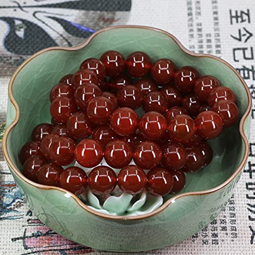 Keleny Natural Gem Semi Precious Gemstones 14mm Round Beads Crystal Stretch Bracelets 7 Inch Unisex - color: Dyed AA Grade Red Agate