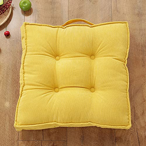 Portable Corduroy Meditation Cushion Soft Thicken Tatami Seat Cushion with Handle,Velvet Floor Pillow Futon Seat Cushion for Living Room Bedroom Home Decor,Square Tufted Chair Pad-Yellow 45x45cm(18x18 - color: Yellow, size: 45x45cm(18x18inch)