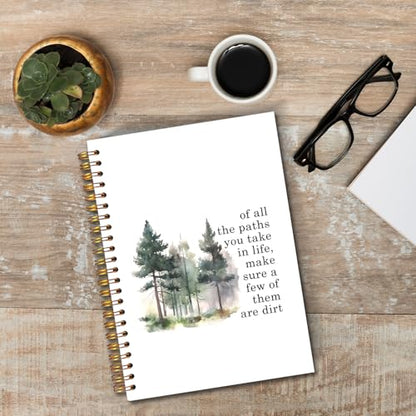 JINYO Adventure Camping Notebook, Inspirational Travel Hiking Notebooks for Note Taking, Camping Lover Gifts Journals for Writing, Hiking Gifts Journal Journaling, Spiral Notebook 5.5x8.3 Inch - color: white Camping Notebook