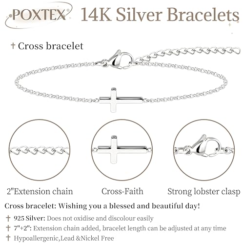 3mm Diamond Classic Tennis Bracelet for Women Dainty, Gold Jesus Cross Bracelets Trendy, 14K Gold Plated Heart/Evil Eye/Pearl/Starfish & Seashell Charm Bracelets for Women Bulk - style: Silver Plated Cross