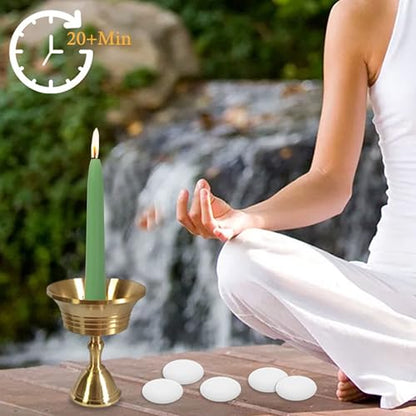 20 Min Sage Green Meditation Candles – 30 Pack, Includes Mini Candle Holder & 12 Wax Dots, Slow Burn, Natural Unscented, Yoga Prayer Mindfulness & Relaxation - color: Green, size: 30 Pack