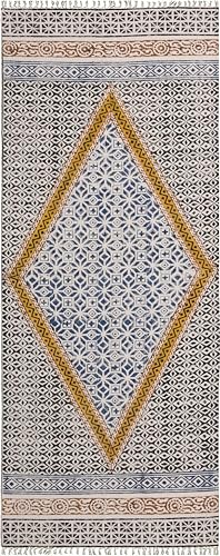 2.6x4 Ft Cotton Yoga Mat Rug – Blue Extra Large Hand-Woven Cotton Dhurrie Meditation Rug for Yoga Perfect Runner for Hallway, Kitchen, Living Room Area Runner