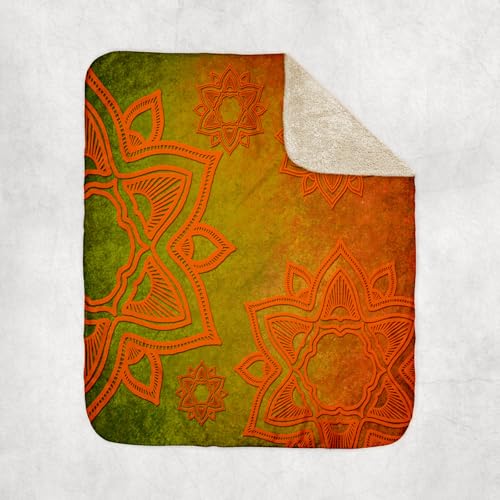 3dRose Orange Mandala with Green Background Buddha Yoga Sherpa Lined Blanket