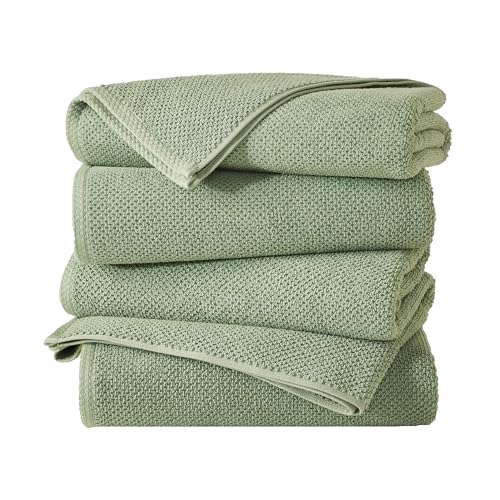Great Bay Home 100% Cotton 4 Pack 54x27 Bath Towel Set - Absorbent, Quick-Drying, Durable Towels for Bathroom Decor - Low-Twist, Two-Ply Fibers (Eucalyptus) - color: 05 Eucalyptus, size: Bath Towel (Pack of 4)