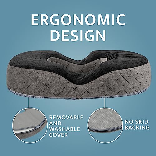 Gel Donut Pillow | Lifting Cushion | Donut Cushion for Tailbone Hemorrhoid Cushion Coccyx Sciatica Pregnancy Cushion (Grey/Black Velvet) - color: Grey/Black Velvet