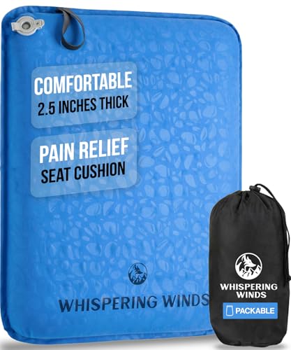 Whispering Winds Inflatable Seat Cushion - Comfortable Blow-up Foam Pad for Airplane, Travel, Stadium, Outdoors, Camping, Car & More - color: Blue - 1pack, size: X-Large