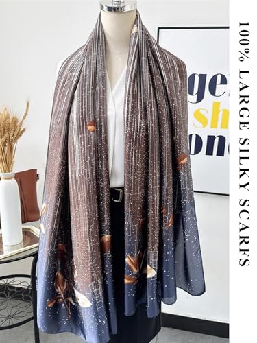 Large Shawl Scarf For Women Lightweight Wraps Silky Headscarf Long Sunscreen Scarfs - color: T11 Elegant Silver Tassels / 70"x 35"