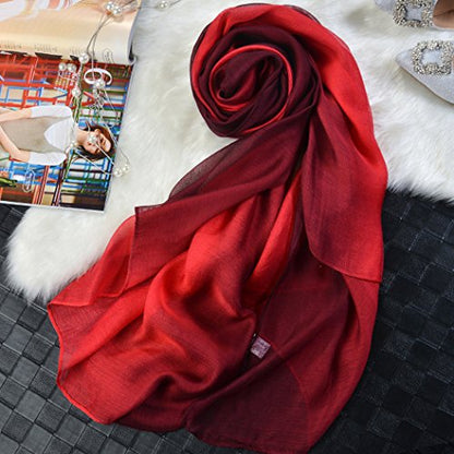 Cotton Silk Scarf Elegant Soft Wraps Color Shade Scarves for Women - color: Red