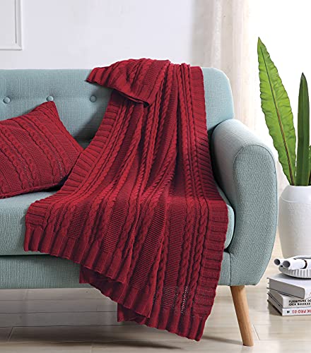 VCNY Home Cable Knit Super Soft Microfiber Throw Blanket - color: Red