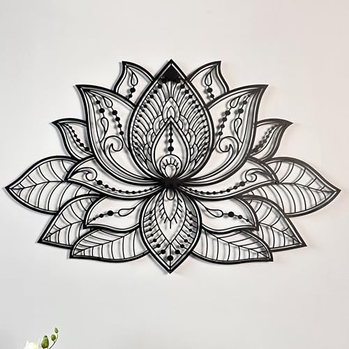 Colorfull Worlds Mandala Metal Wall Decor, Lotus Flower Meditation Room Decor, Minimalist Zen Garden Bohemian Gift for New Year (36" x 23" | 91 x 59 cm, Black) - color: Black, size: 36" x 23"