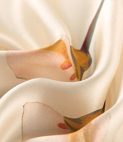 100% Mulberry Silk Long Scarf for Women Large Shawls for Headscarf and Neck- Oblong Hair Wraps with Gift Packed - color: Off-white Calla