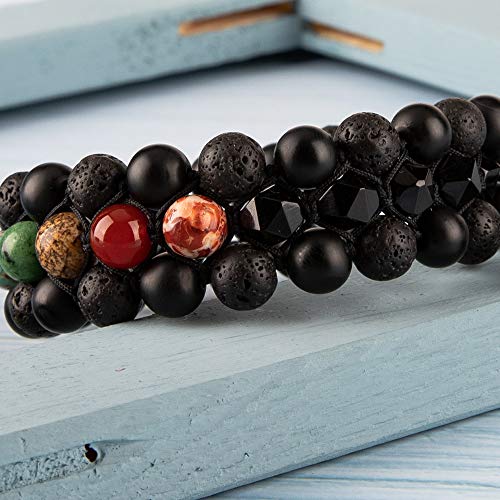 8mm Natural Lava Rock Stone Bracelets for Men, Healing Crystal Essential Oil Diffuser Beads Bracelet Chakra Yoga Energy Anxiety Gemstone Bracelet - color: 7 Chakra Stone + Lava Rock + Agate