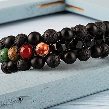 8mm Natural Lava Rock Stone Bracelets for Men, Healing Crystal Essential Oil Diffuser Beads Bracelet Chakra Yoga Energy Anxiety Gemstone Bracelet - color: 7 Chakra Stone + Lava Rock + Agate
