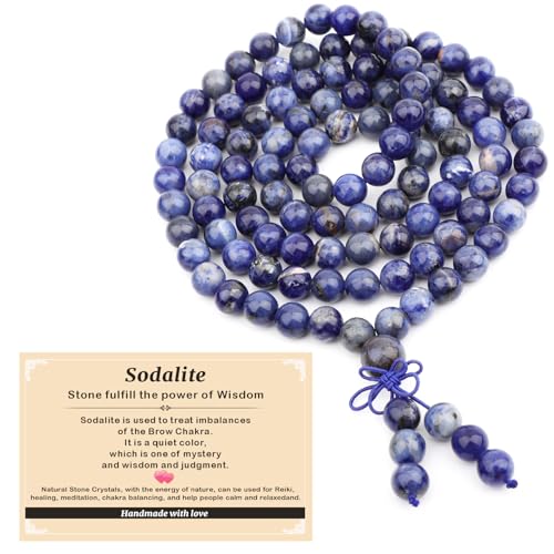 AD Beads 6mm 8mm 108 Prayer Mala Jasper Elastic Bracelet - Handmade Yoga Meditation Healing Power Energy Gifts for Unisex Adult. - color: Sodalite(Wisdom)