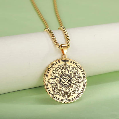 Mandala Om Aum Ohm Men's Necklace Sanskrit Symbol Om Aum Ohm Spiritual Amulet Indian Lotus Mandala Yoga Pendant Religious Jewelry Men - color: Mandala gold