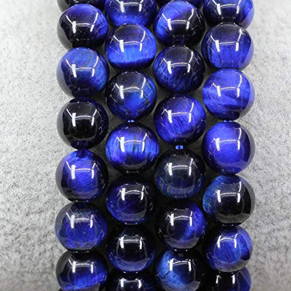 Keleny Gem Semi Precious Gemstones 8mm Natural Stone Round Beads Rock Crystal Jasper Stretch Bracelet 7 Inch Unisex - color: Dyed Royal Blue Tiger Eye 4#