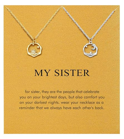Golden Necklace for Women Virgin Mary Angel Butterfly Necklace Sister New Mom Friendship Necklace Birthday Christmas Gift - style: Sister- sun moon