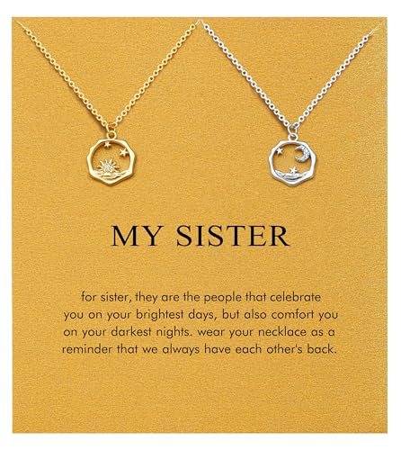 Golden Necklace for Women Virgin Mary Angel Butterfly Necklace Sister New Mom Friendship Necklace Birthday Christmas Gift - style: Sister- sun moon