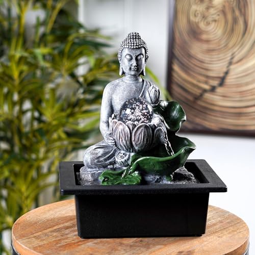 The Artment Your Artistic Apartment Buddha’S Lotus Tabletop Indoor Fountain for Home Decor Spiritual Decor for Home Office & Meditation Spaces (Height: 28 Cm) Black