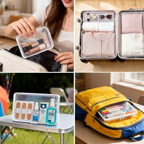 3 Pack Clear Hard Shell Zipper Case (M,M,M), 1.2mm Crush-Proof Transparent Storage Pouches, Hard Plastic Packing Cubes & Organizer Bags for Travel, Pencil, Cosmetics, Toiletry, Toys Storage - size: 3 Pack(M,M,M)