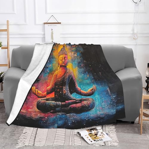 Fleece Blanket,Zen Meditation,Ultra-Soft Flannel Throw Featuring Seated Buddhist Monk,Lightweight and Warm,Peaceful Design for Yoga,Mindfulness,Gifts for Family and Friends 30X40 inch