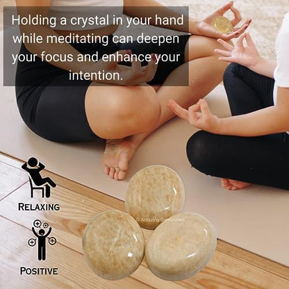 Cream Moonstone Crystals and Healing Stones - Large Palm Stone Crystals Piedra - Crystal for Good Luck, Positive Energy, Meditation - Unique Stocking Stuffers and Birthday Gifts for Women, Men - color: Cream Moonstone