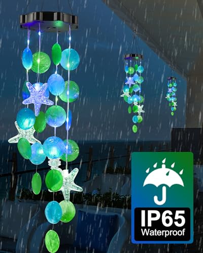 Solar Wind Chimes Decorative Lights for Outside, Hanging Lights for Holiday Garden Yard Window Shells Gifts for Mom Grandma Women Wife Girls - size: Sea