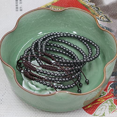 Keleny Natural Gemtones 4mm Round Beads Crystal Adjustable Braided Macrame Tassels Bracelets Unisex - color: Black Hematite