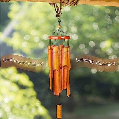 Bamboo Wind Chimes 38" 6 Tube, Handcrafted Wooden Wind Chime Bring a Unique and Soothing Melody, Create a Zen Atmosphere for Outdoor Indoor Decor, for Sympathy, Memorial