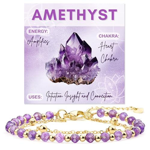 Farfume Crystal Bracelet Beaded Bracelets 4mm Natural Stone Beads Gemstone Handmade Jewelry Gift for Women - color: Amethyst-Clarity & Awareness