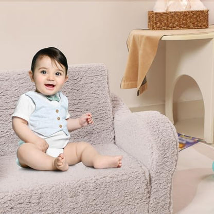MOMCAYWEX Kids Sofa, 2-in-1 Flip-Out Foam Couch with Soft Sherpa Cover, Cozy Play Lounge Chair, Grey - color: Grey, size: Medium