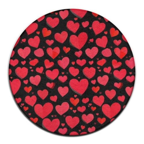 Soft Round Yoga Carpet, Large Home Decor Mat, Non-Slip Machine Washable Kitchen Office Circle Rug Compatible with Valentine's Day Elegant Red Love Heart Black - color: Color509, size: 24inch(60cm)
