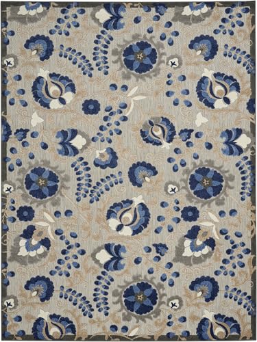 Nourison Home Aloha Natural Blue 9'6" x 13' Area Rug - Easy Clean, Non Shedding, Bed Room, Living Room, Dining Room, Kitchen (10' x 13') - color: Natural Blue, size: 9'6" x 13' (Rectangular)