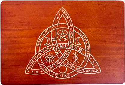 Altar Table, Meditation Table, Small Altar Table, Wooden Witch Altar, Wiccan Alter Table, Buddhist Shrine, Engraved Triquetra （The Celtic Trinity Knot） on Table Top, 12 × 8 inches - color: The Celtic Trinity Knot (Triquetra)