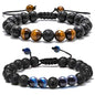 M MOOHAM Fathers Day Gift Mens Bracelet - Beaded Natural Stone 8mm Tiger Eye Matte Agate Lava Rock Bracelets for Men Teen Boys Grandpa Dad Birthday Gifts Jewelry - style: "Lava Rock&Yellow Blue Tiger Eye Bracelets