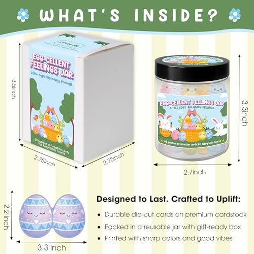 Positive Easter Eggs Jar, 60 Positive Affirmation Egg Cards for Kids & Teens, Easter Basket Stuffers for Kids, Easter Basket Stuffers, Easter Egg Fillers, Gifts for Boys & Girls - color: Positive Egg