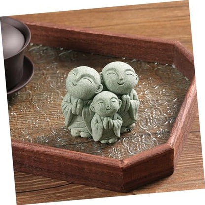 Stone Maitreya Buddha Figurine Zen Decoration for Tea Table Aquarium Home Decor Unique Sandstone Design for Meditating and Traditional Aesthetic