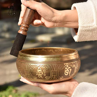 Tibetan Singing Bowl Set,Carved with Amitayus Buddha Statue and Mentra of Om Mane Padme Hum,For Sound Healing,Meditation,Yoga,Relaxation,Chakra Balance,Handmade in Nepal(6.5inches) - color: Buddha, size: 16.5cm