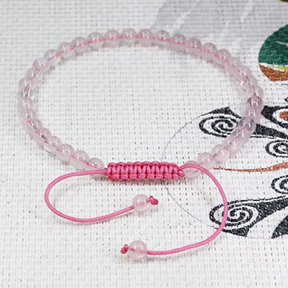 Keleny Natural Gemtones 4mm Round Beads Crystal Adjustable Braided Macrame Tassels Bracelets Unisex - color: Pink