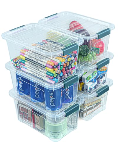 Storage Bins with Lids 6 Pack Clear Storage Containers, 7 Quart Stackable Plastic Containers with Secure Buckle Latch, Durable Storage Box Organizer for Pantry, Closet, Office & Classroom, Blue - color: Blue